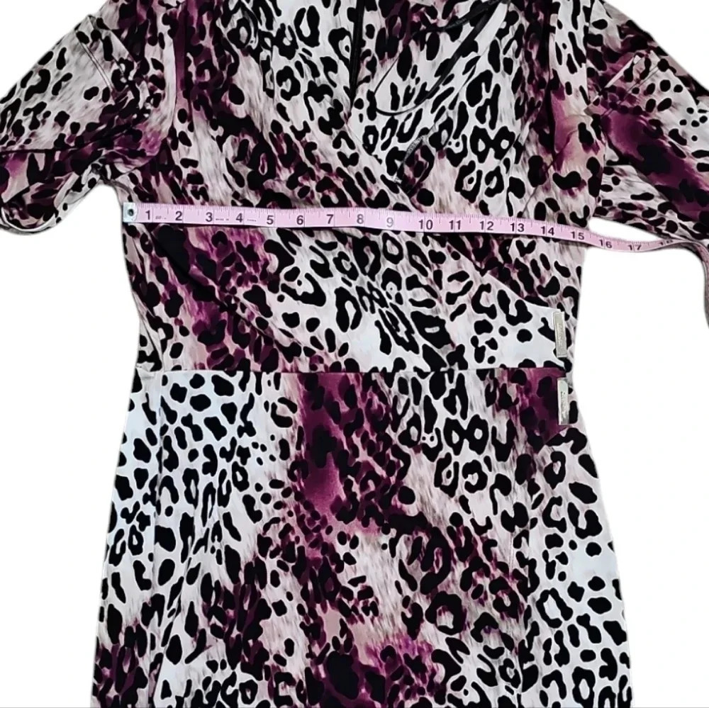 Calvin Klein Womens 6 Leopard Wrap Dress Purple Black Cocktail Party Y2K Luxury - Picture 7 of 8